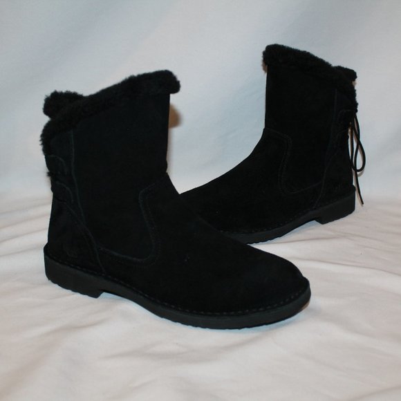 NIB UGG NAIYAH SUEDE SHEEPSKIN TIE WINTER ANKLE BOOTIE BOOTS BLACK - Picture 10 of 10